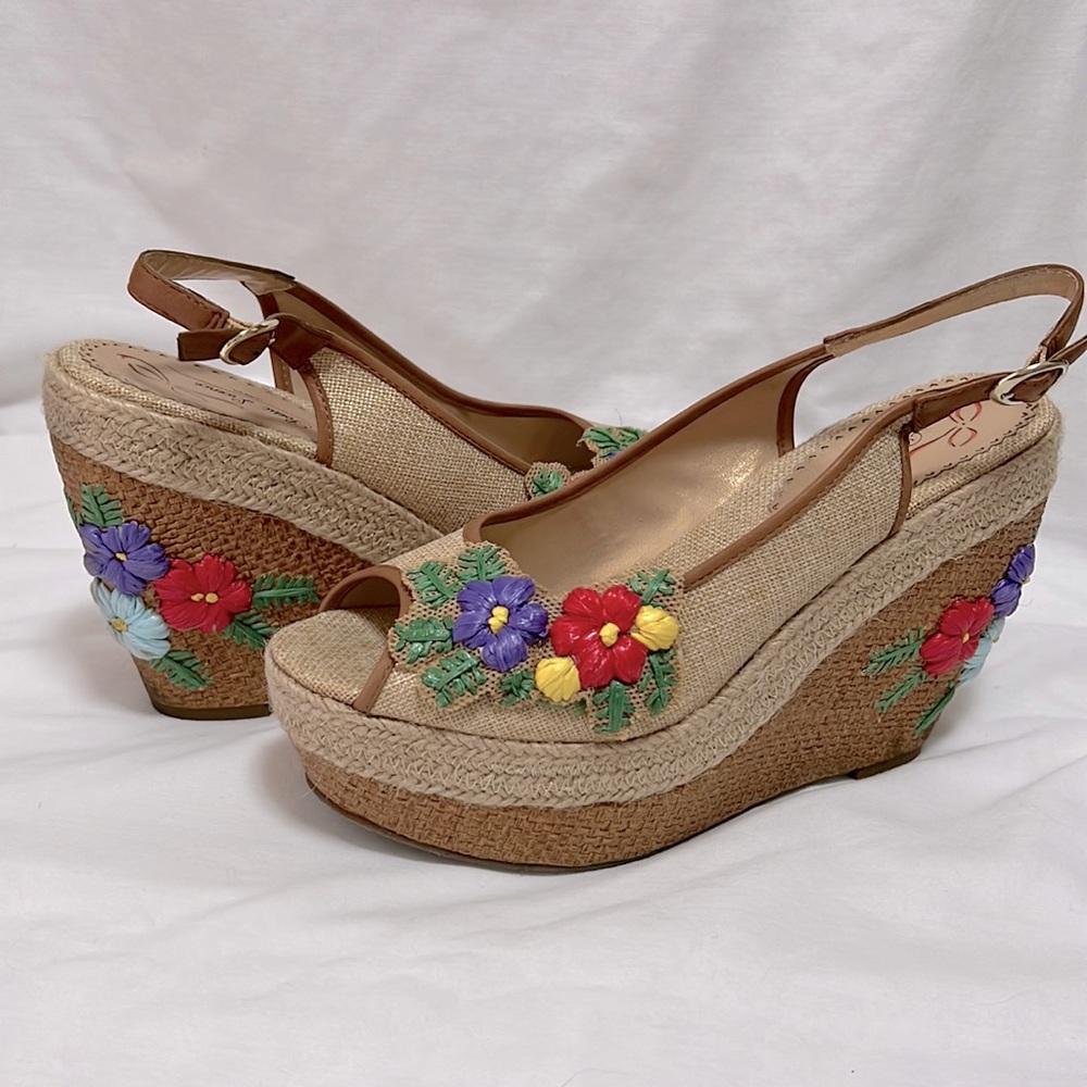 Poetic License floral detail platform wedge sandals